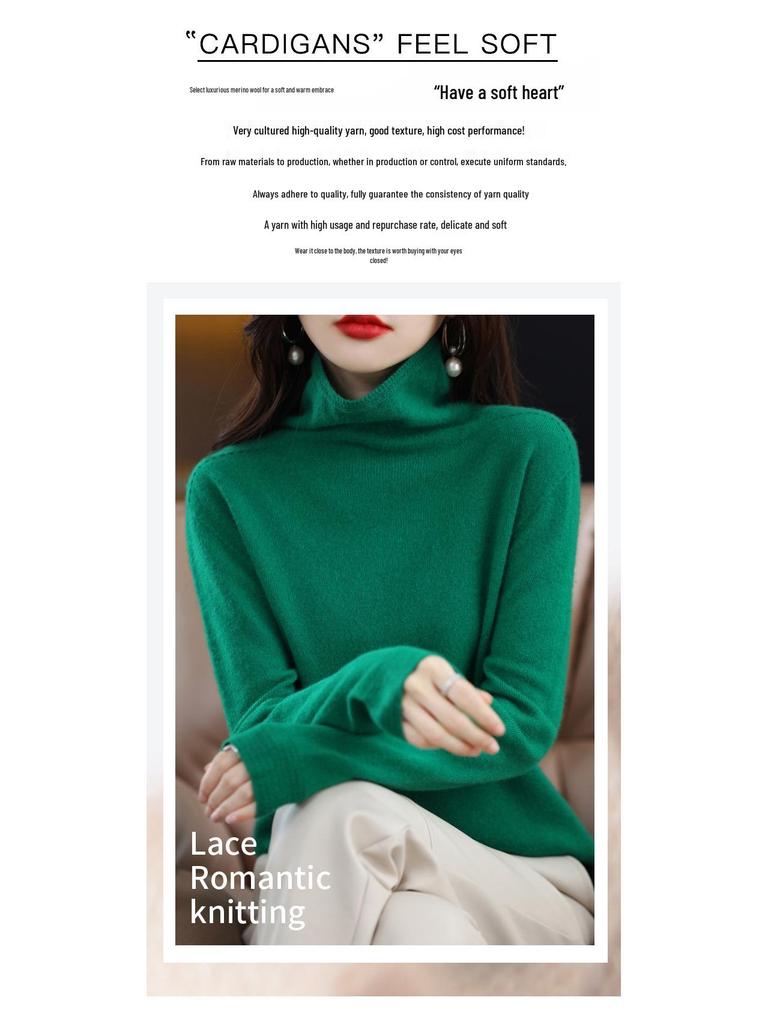 Женский свитер из чистой шерсти с высоким воротником - Однотонный, Темпераментный топ для осени/зимы