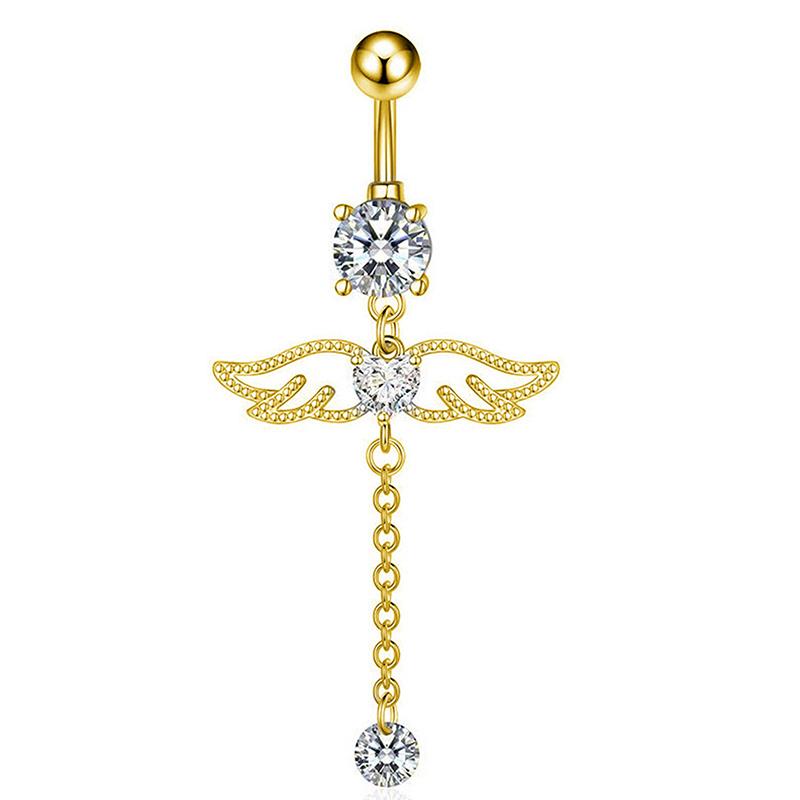 Модные кольца для пупка с крыльями ангела, циркониевое кольцо в форме сердца, симпатичное хрустальное подвесное украшение в виде штанги для пупка, пирсинг для тела