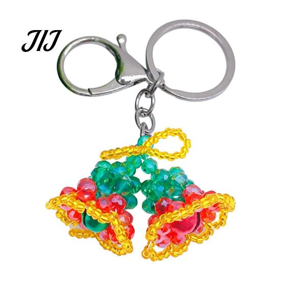 Decorative Handbag Charms Handmade Christmas Beaded Keychain, Xmas Tree Wreath Gift Box Bell Key Ring Santa Keyring, Backpack Hanging Decor for Party