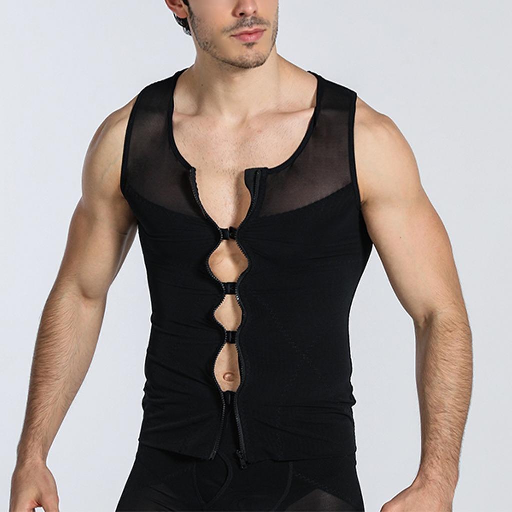 Men's Zippered Body Shaping Vest With Thin Buttons For Adjusting Chest And Abdomen