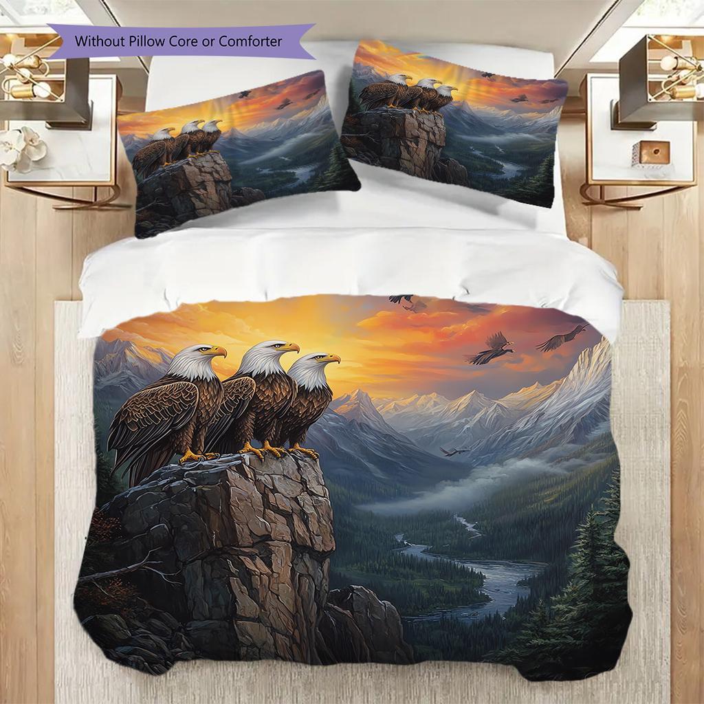 Eagle Pattern Bedding Quilt Set Quilt Cover Pillowcase Home Decoration Birthday Gift (1 * duvet cover + 2 * pillowcase, without core)