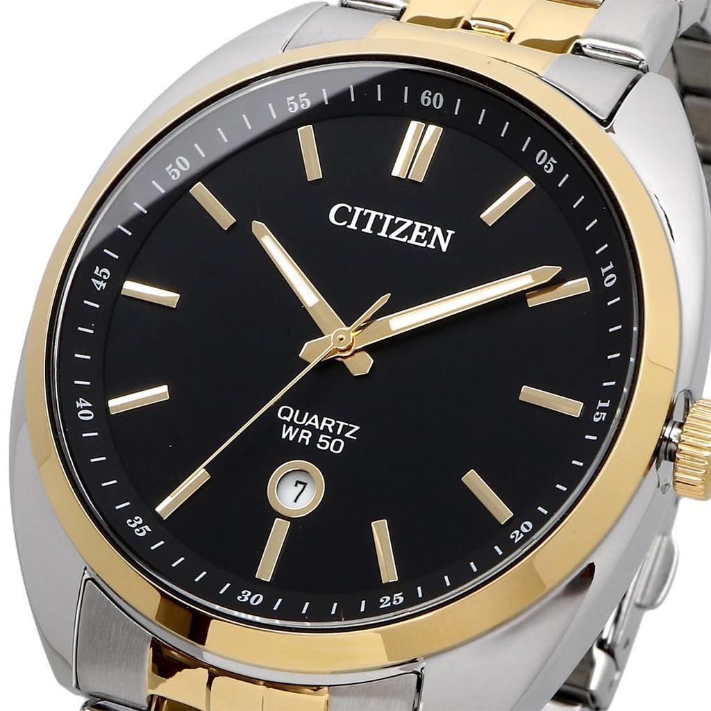 Часы CITIZEN Quartz с черным циферблатом, серебро x золото, модель Overseas [Citizen] мужские BI5094-59E [Товар]