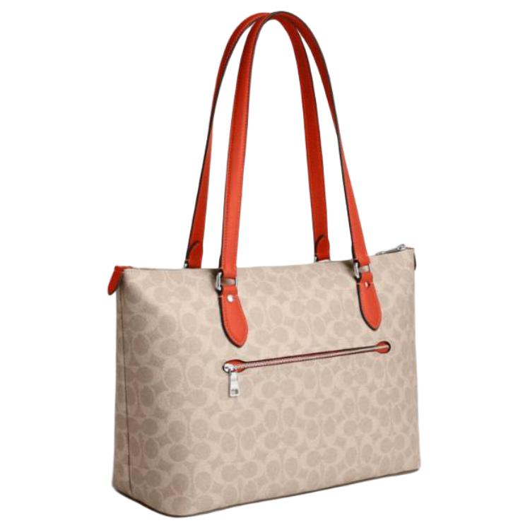 Coach Gallery 36 Classic Monogram Logo Design Coated Canvas Tote Bag Women tote Sand Deep-Orange CW381-SVXIK