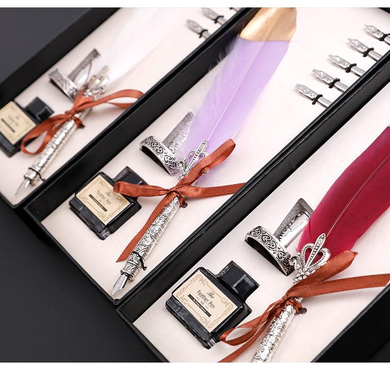 Европейский Ретро Набор для Каллиграфии с Перьями: Перьевая ручка с косым пером, держателем и гравировкой чернилами