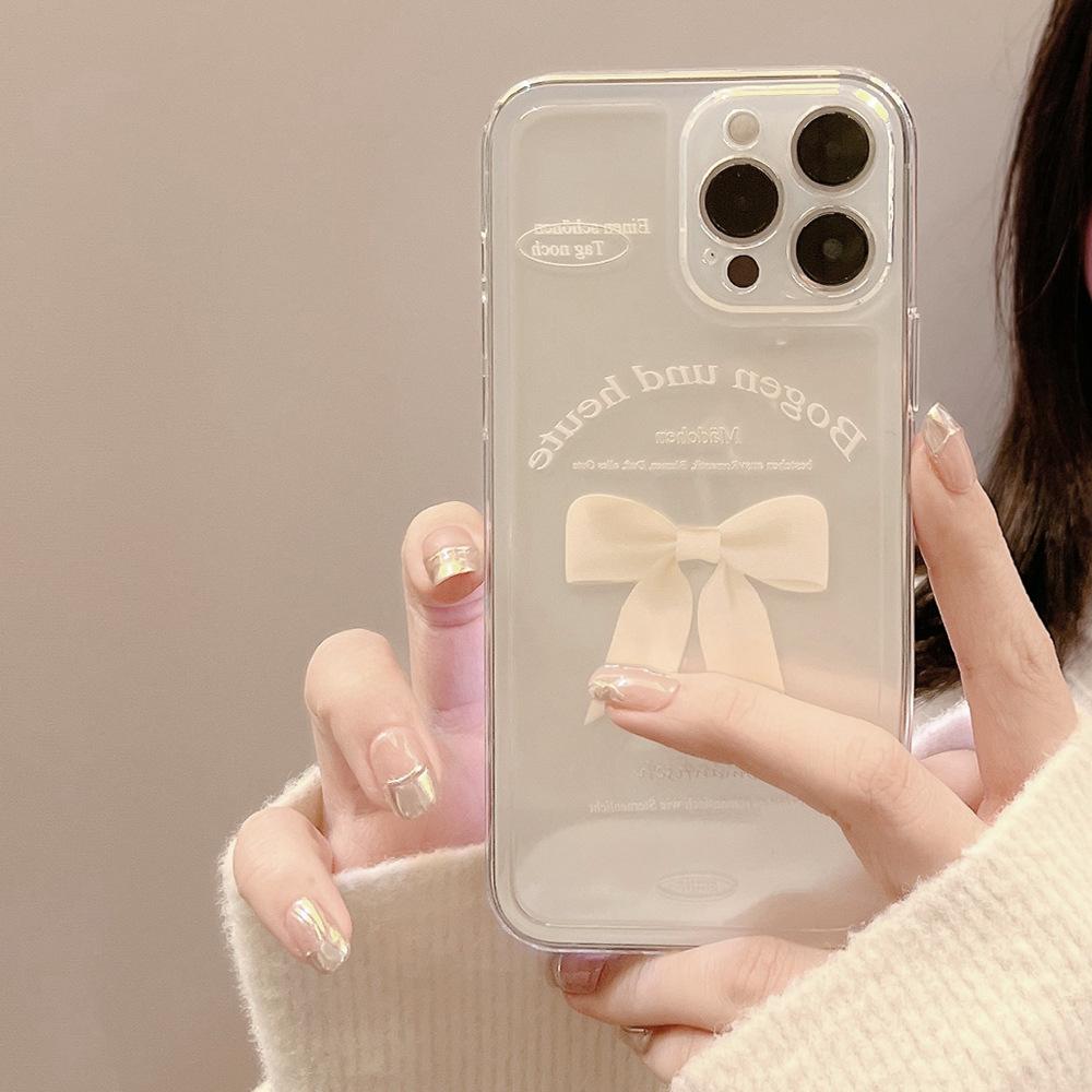 Простой Белый Бант Чехол для Телефона для IPhone 17 Pro Max, 16см, Мягкий Чехол для Apple IPhone 15, 14см, Полное Покрытие, Высокое Разрешение, Прозрачный