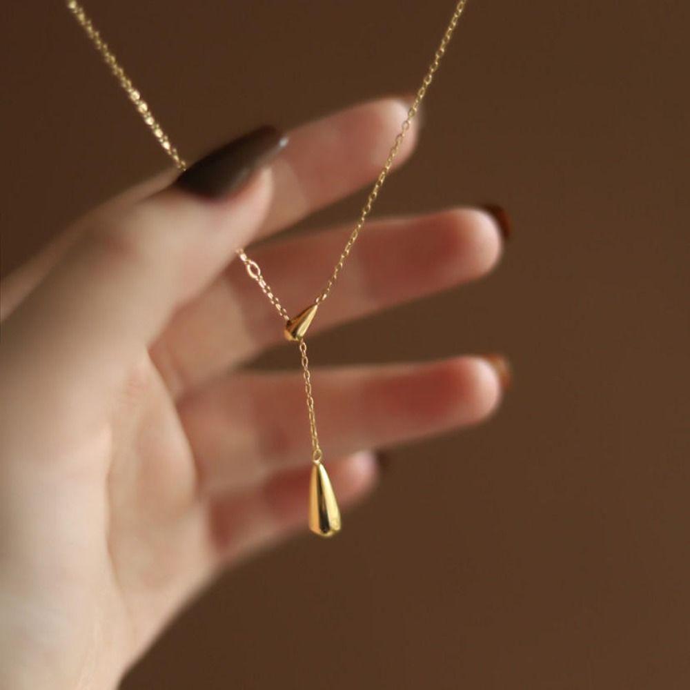 Titanium Steel Dewdrop Necklace Y-shaped Metal Necklace Fashion Collarbone Chain Jewelry Gifts