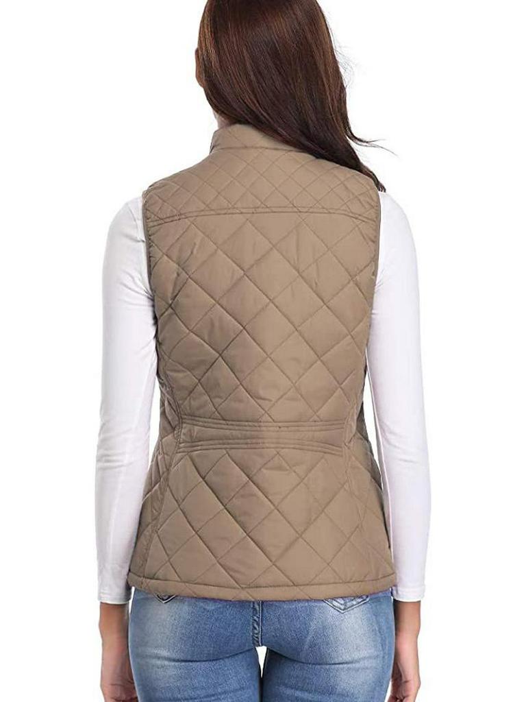 2022 Women's Fashion Quilted Cotton Vest with Zipper Pockets and Stand-Up Collar