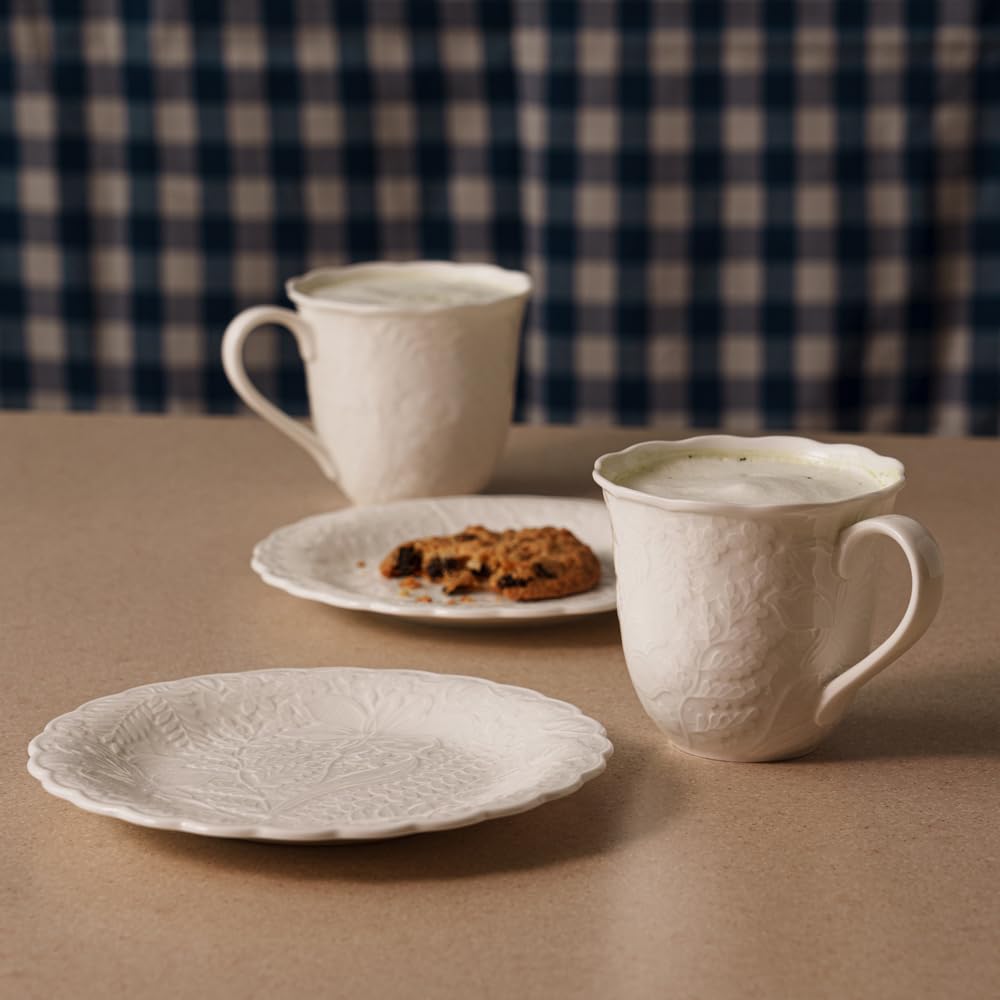 NARUMI Пара кружек Honiton Lace Bright, 350 мл, Белые, Кружевной узор, Милые, Большие, Свадебный подарок, Подходят для микроволновой печи, Подходят для посудомоечной машины, Подарочная коробка, Подарок