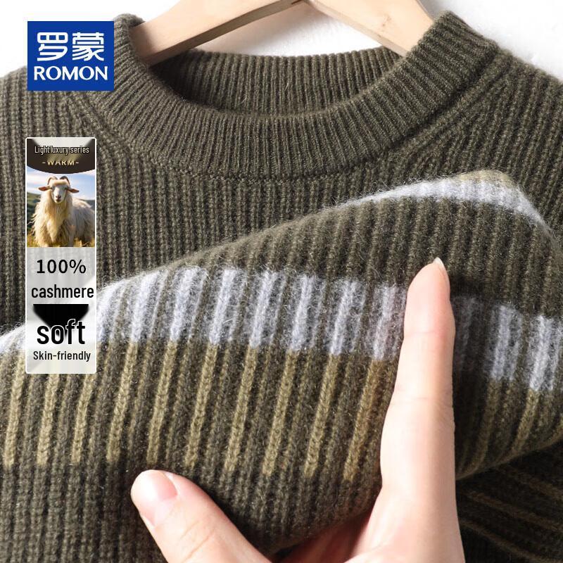 ROMON Men's 100% Cashmere Round Neck Thickened Sweater