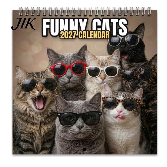 12 Month Spiral Bound Calendar Funny Animal Wall 2027, Months Jan. to Dec., Hanging Office Planner Calendar, Monthly with Rooster Cat Highland