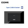 EIOMR Израиль Настенная розетка с быстрой зарядкой USB Type C, 118*75 мм, Черное закаленное стекло, Спутниковое ТВ, Телефон, Звонок, Механический настенный выключатель света