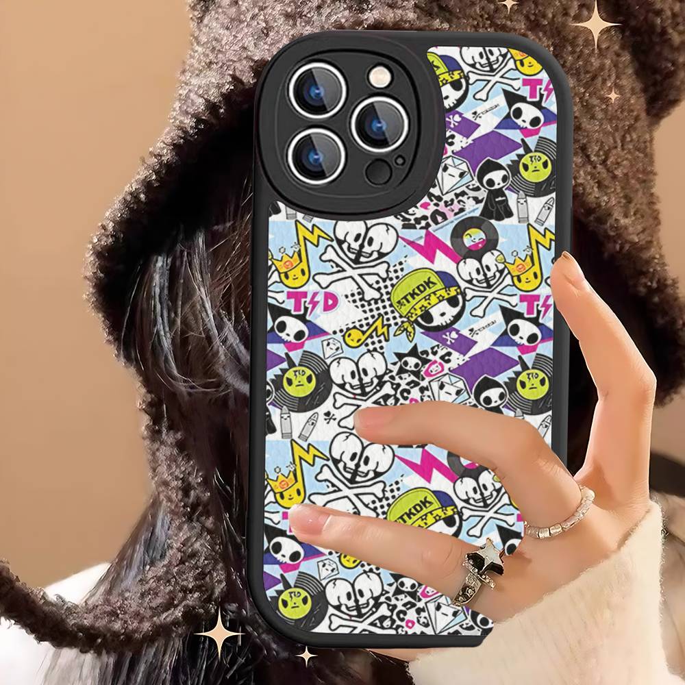 Character T-tokidoki Leather Phone Case For IPhone 16 16e 15 14 13 12 11 Pro Max Plus Mini Cover