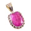 Red Ruby(Simulated) Handmade 925 Sterling Silver Two Tone Pendant 1.25" J2S84