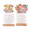 Календарь с цветущими цветами на 2025 год, настольный календарь с цветочным рисунком и деревянной основой, съемные ежемесячные открытки, календарь-открытка для домашнего офиса, декор