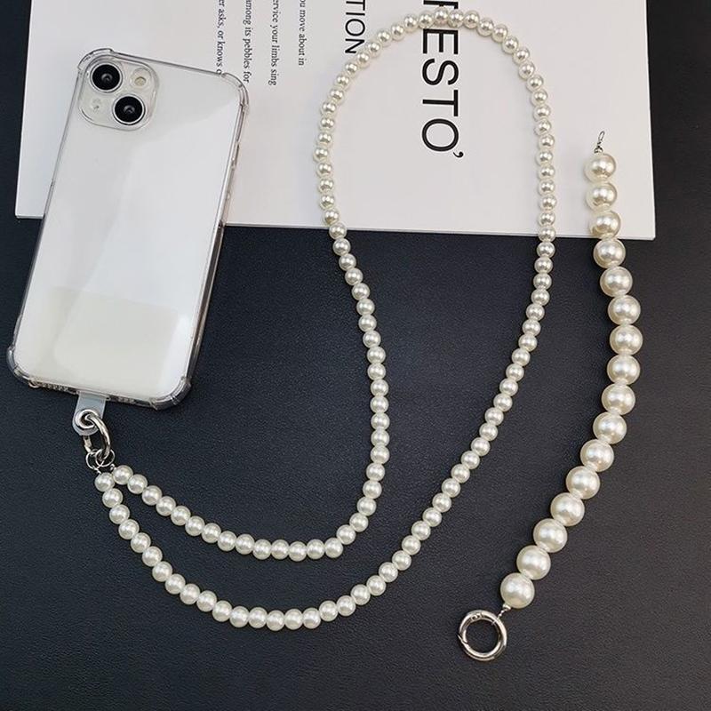 Универсальная цепочка для телефона с жемчужными бусинами через плечо для iPhone, Samsung, Xiaomi, Huawei, съемный ремешок для телефона 2 в 1, короткая веревка