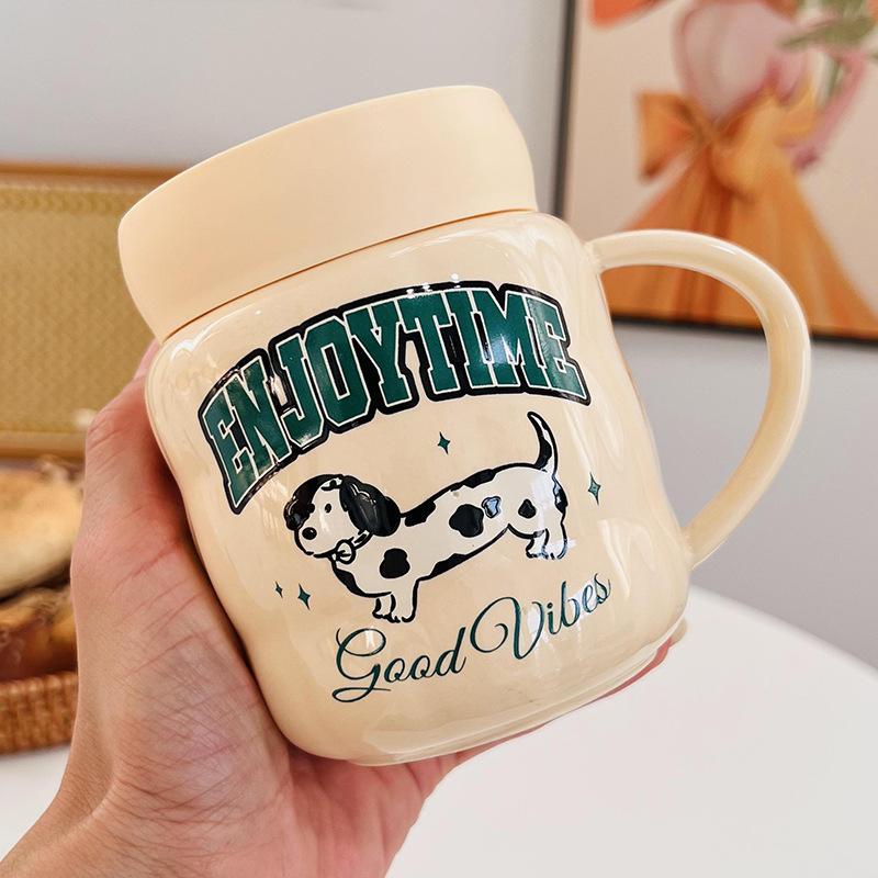 New Product Pearlescent Glazed Ceramic Cup with Lid Flower Mug High Value Household Set Water Cup Office Girls Cup