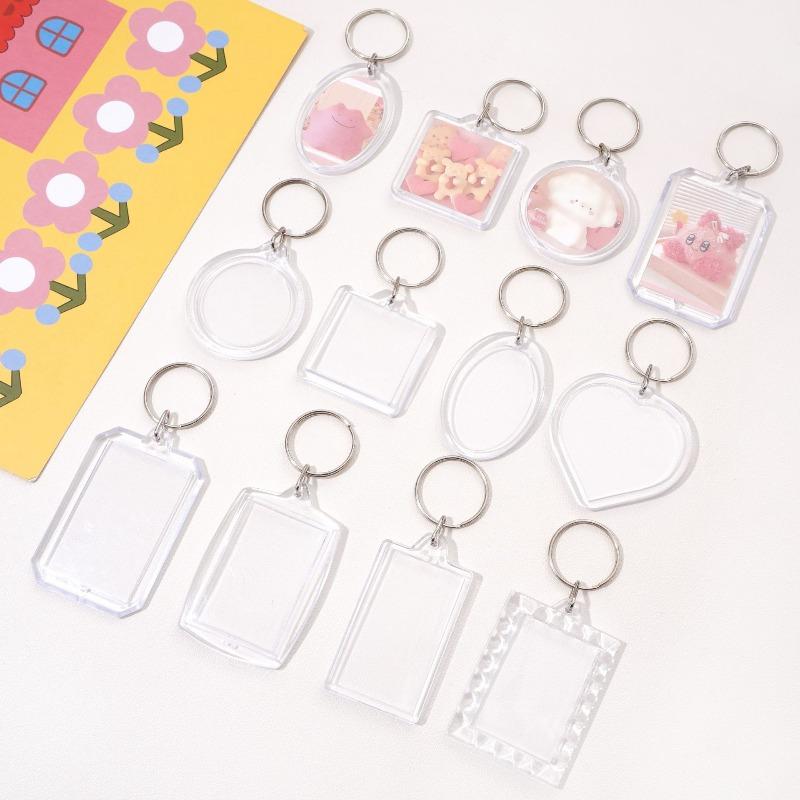 510Pcs Clear Acrylic Photo Frame Keychain Blank Insert Keyring Double-Sided Diy Craft Supply For Couple Family Gift Home Decor