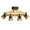 4-Way Brass Water Splitter with Shut-off Valves, EU Standard Garden Tap Connector, High Pressure Hose Distributor Set