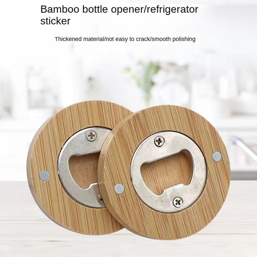 Magnet Bamboo Bottle Opener Round Beer Bottle Opener Simple Can Driver  Home