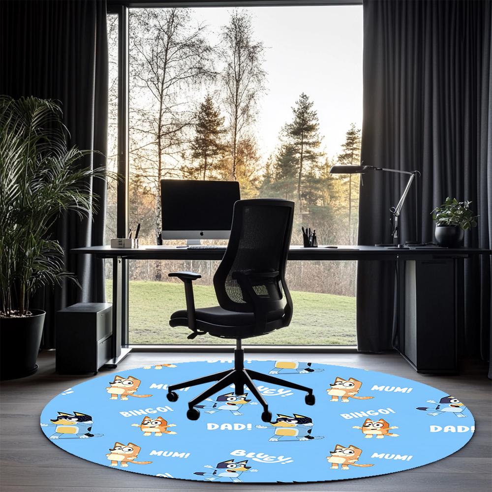Bluey Printed Round Rug Carpet Chair Rug Area Rug Entryway Doormats,for Office Chair Living Room Bedroom Kitchen Room.