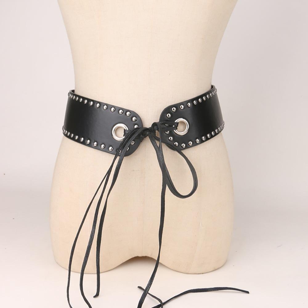 Однотонные заклепки кушаки регулируемый корсет на талии панк широкий пояс дамы