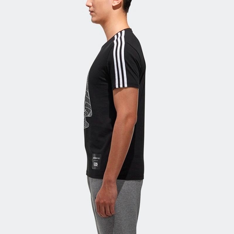 adidas neo M Sw Tee 5 Reflective Black Printing Round Neck Short Sleeve Black Men's CV6998