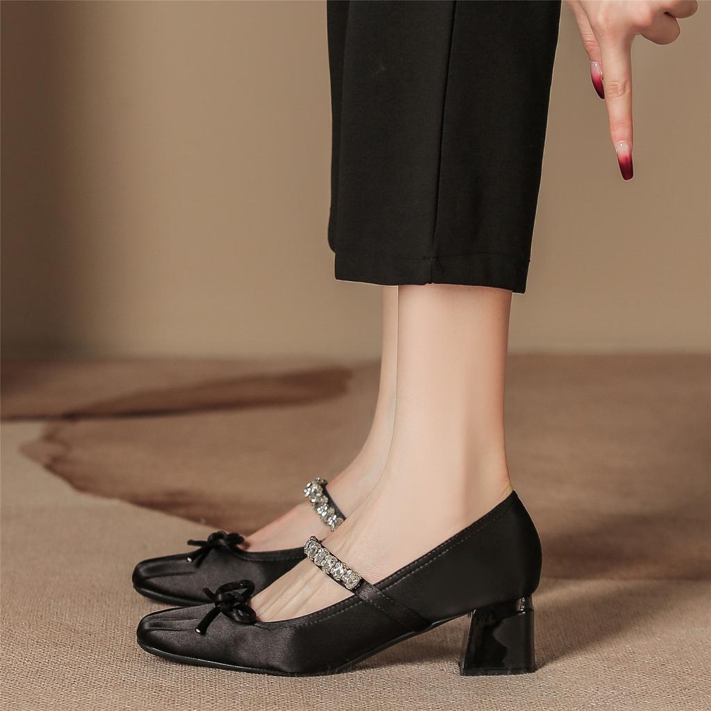 Знаменитые серебряные туфли Мэри Джейн, женские туфли с бантом на толстом каблуке, маленькие кожаные туфли, летние брюки-кюлоты, высокие каблуки