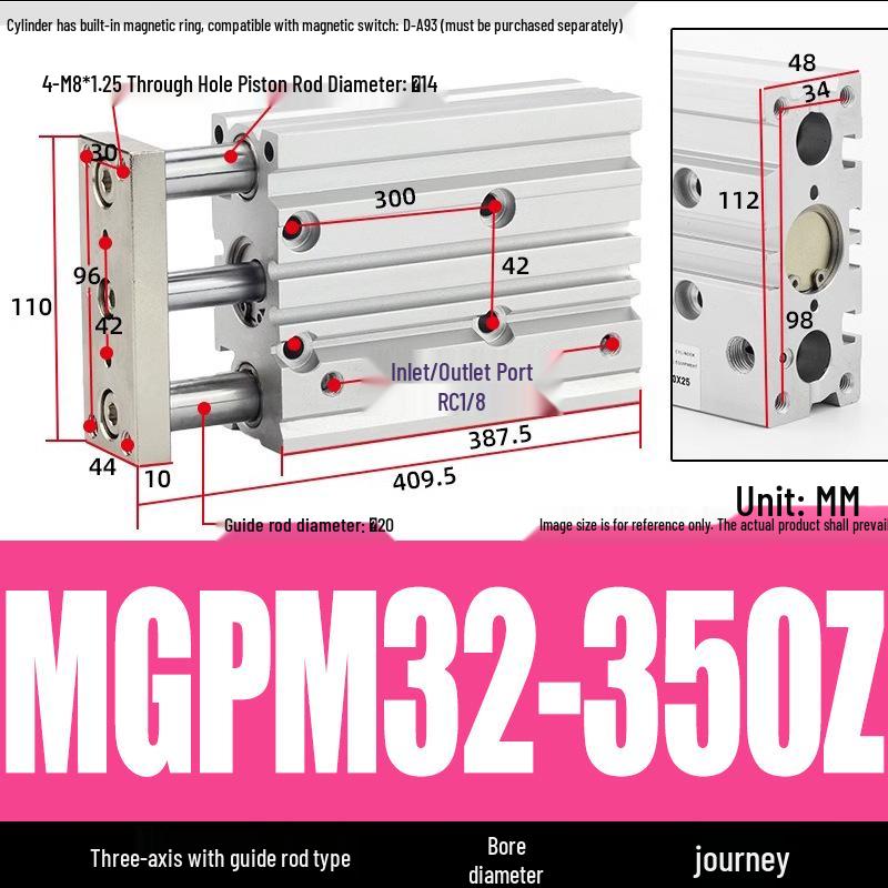 Compact Three-Axis Pneumatic Guided Rod Cylinder 12/16/20/25/32-10/20/40/50/75z
