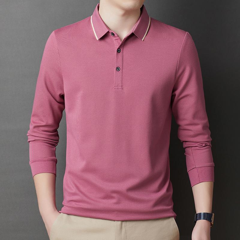 Весенне-осенняя деловая мужская футболка с лацканами и длинным рукавом, молодежная повседневная базовая рубашка, свободная рубашка-поло, трендовая мужская одежда