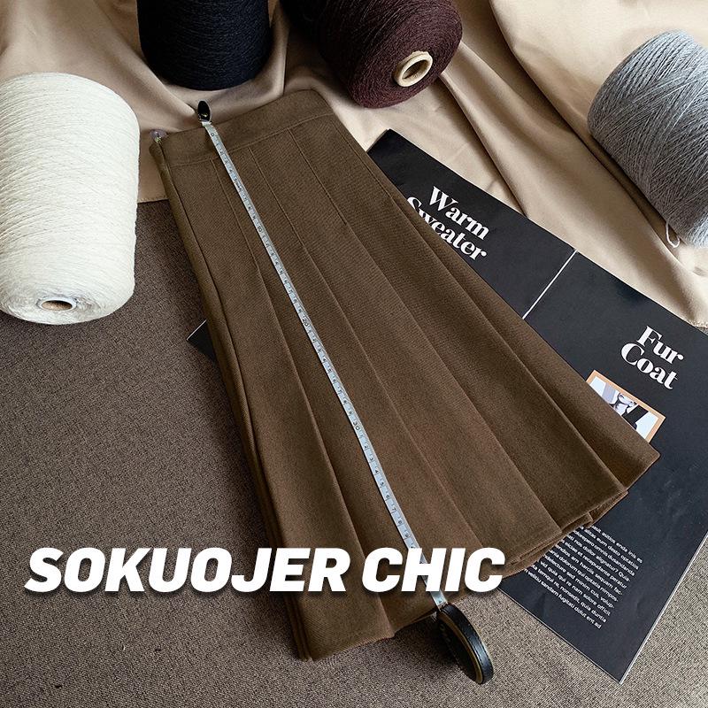 Женская высококачественная черная юбка А-силуэта плиссе из смесовой шерсти - Плотная, с высокой посадкой, стройнящая, большого размера, короткой длины для осени и зимы.