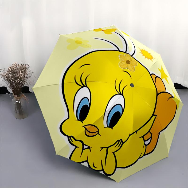 1pc Tweety Bird Looney Tunes Automatic Open/close Folding Portable Umbrella with 8-Rib Structure for Women/Men, All-Season Use a0901026