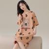 Women's Cute Summer Short-Sleeved Cartoon Nightdress - Large Size Mid-Length Pajamas