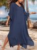 Solid Color Split Cover Up Dress, V Neck Loose Fit Half Sleeves Beach Kaftan, Women's Swimwear & Clothing