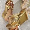 Женская обувь золотые шлепанцы сандалии на платформе европейский и американский стиль мода кэжуал простой темперамент 2025