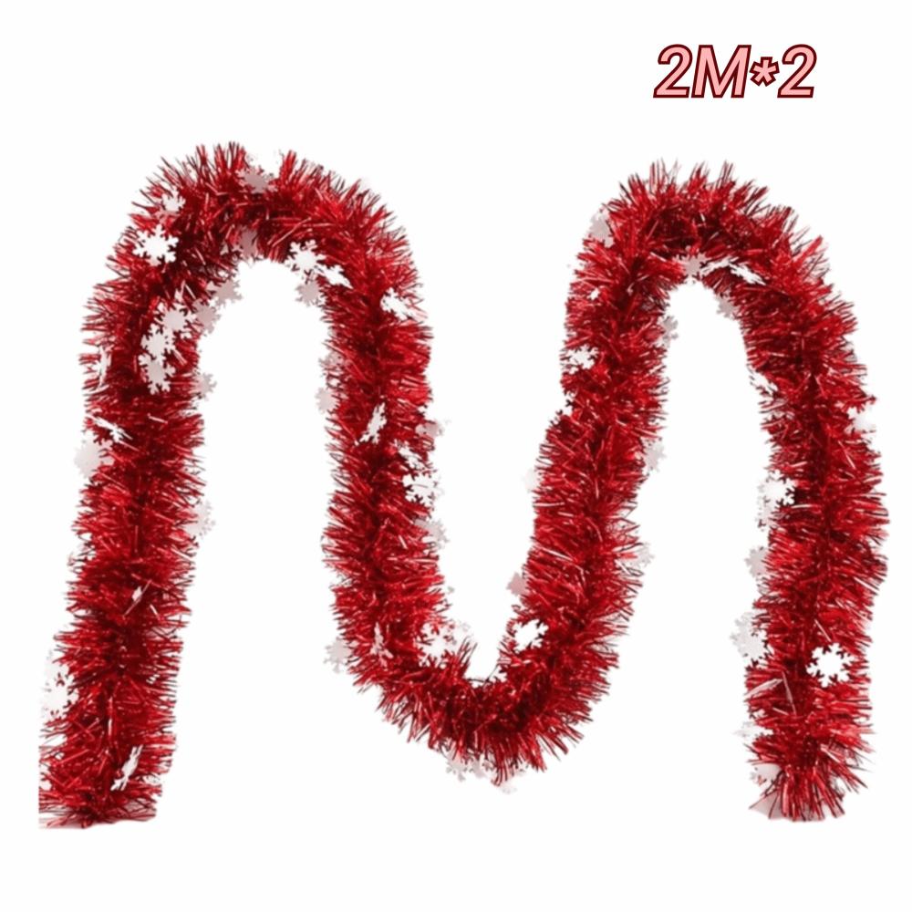 White/Red Christmas Snowflake Plush Ribbon 2M Xmas Tree Hanging Pendent Stair Railing