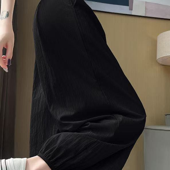 Japanese Style Lantern Pants Women's Spring Summer Thin Ice Silk Pants Loose Slimming Nine - Tenths Harem Pants Pleated Sport Pants
