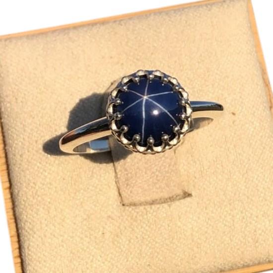 Round Cabochon Ring | Star Sapphire Ring | Sapphire Engagement Ring | Star Sapphire Jewelry | Sapphire Jewelry | 925 Sterling Silver