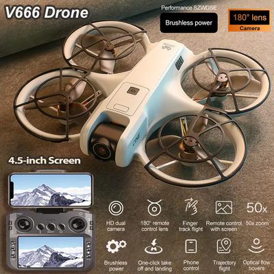 2025 Новый мини-дрон V666 4,5-дюймовый экран управления HD Двойная камера WIFI 5G Обход препятствий Бесколлекторный Высотный Квадрокоптер с дистанционным управлением FPV Игрушка