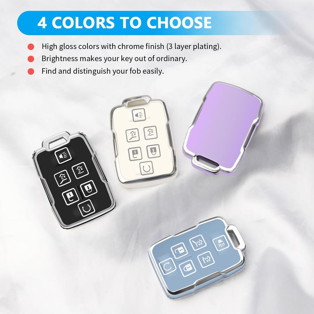 QBUC for Chevy Key Fob Cover,Soft TPU Car Key Case Protector with Leather Keychain Compatible with Chevy Silverado 1500 2500HD 3500HD Tahoe Suburban