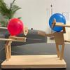 2 Players Balloon Bamboos Man Battle Handmade Wooden Fencing Puppets Board Games for Kids and Adults, with 60 Balloons