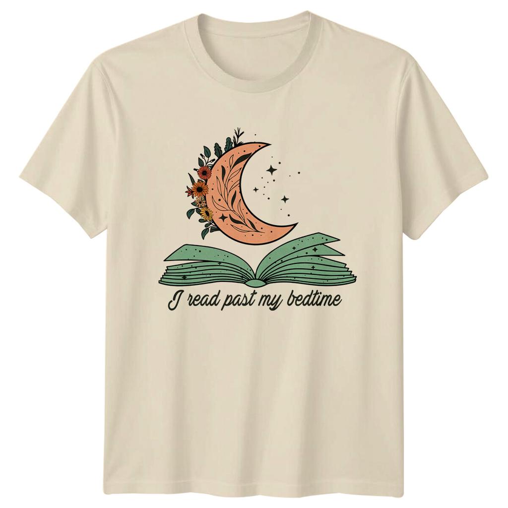Book Lover I Read Past My Bedtime Moon TShirt Reading Hobby Tee