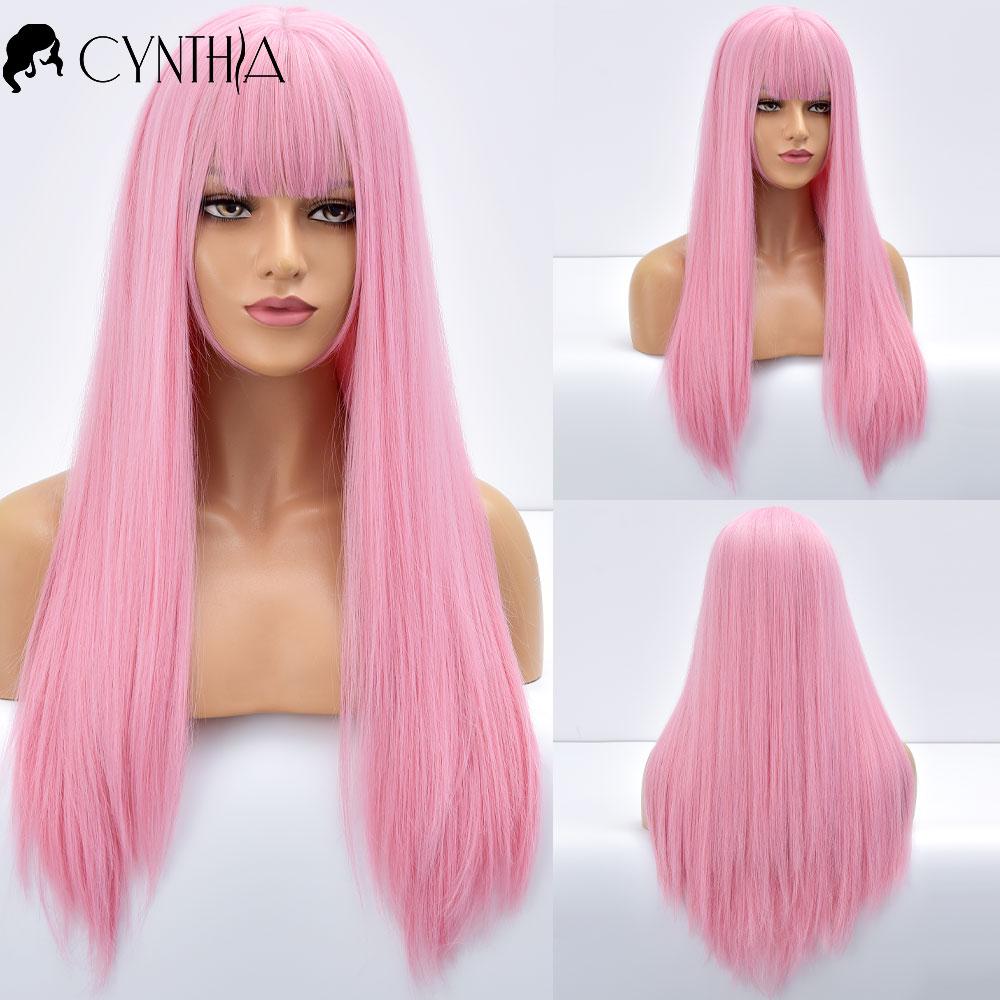 Блондинка, длинный прямой золотой синтетический парик с челкой для черно-белых женщин, термостойкое волокно, повседневные волосы, парики для косплея