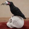 Compact Halloween Decoration Raven on Skull Home Decor, Gothic Crow Dark Style Decor Statue, Bird Perching Skeleton Figurine, Macabre Ossuary