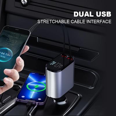 120 Вт 4 в 1 выдвижное автомобильное зарядное устройство USB C кабель для iPhone Huawei Samsung шнур для быстрой зарядки адаптер прикуривателя PD QC3.0