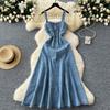 Summer Women's Denim Halter Dress Single Breasted Waisted French Premium Sweet Coolred Pure Lust Long Dresses