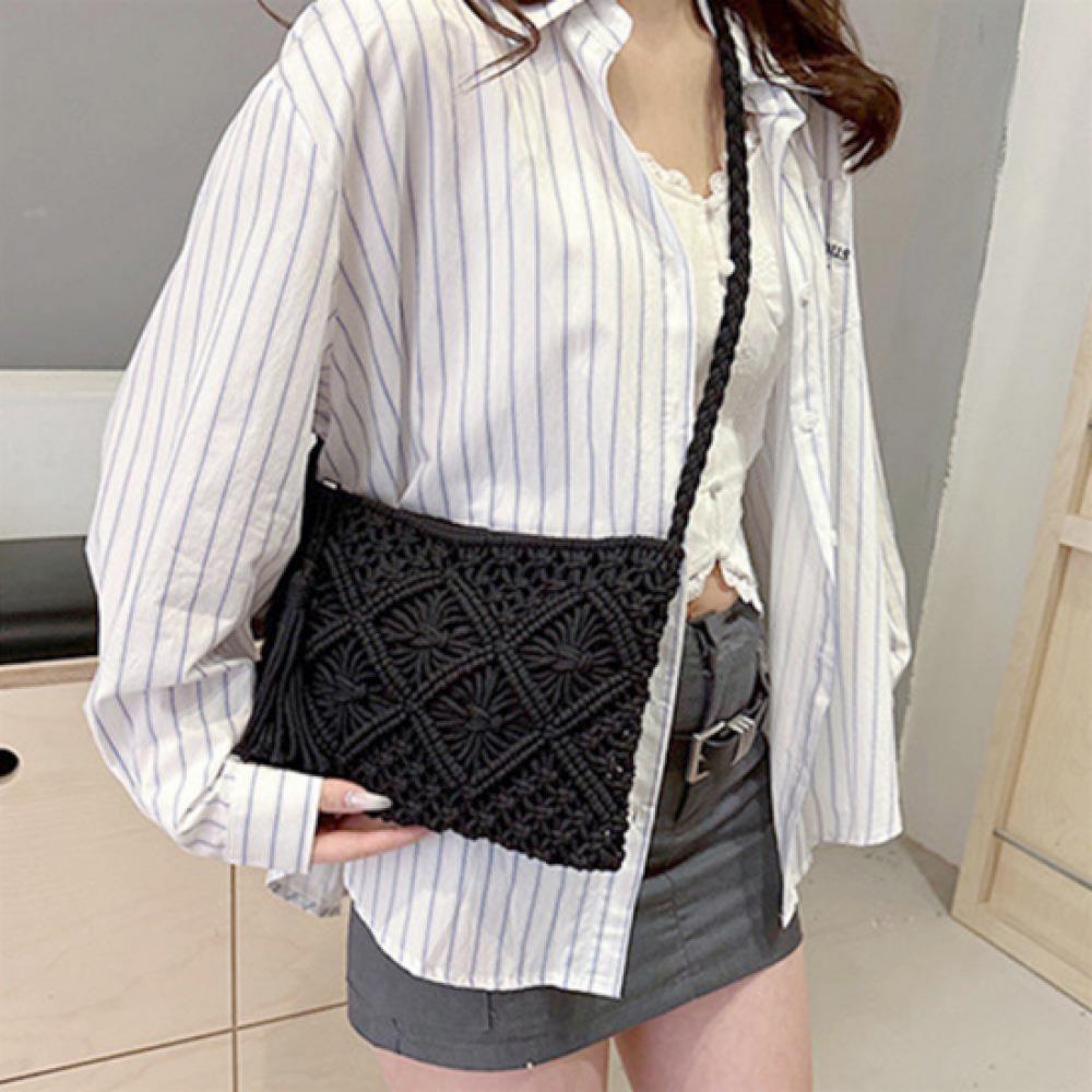 New Arrivals Open Run Women Summer Vacation Pattern Knit Crossbody Bag