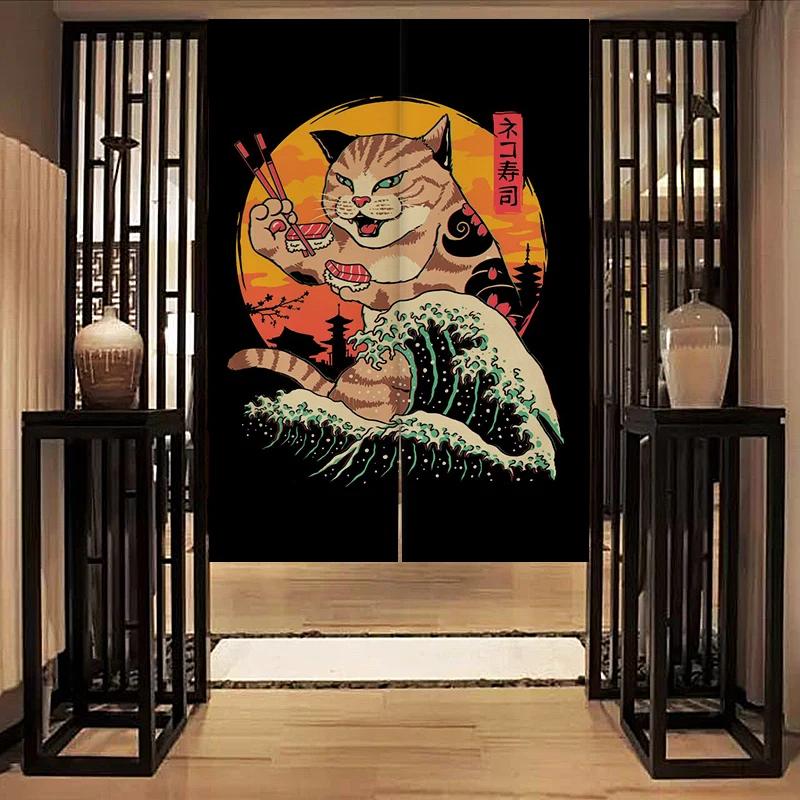 Nordic Door Partition Kitchen Snack Shop Restaurant WartainJapanese Sushi Dharma Fish Door Wartain Printing Bedroom Window