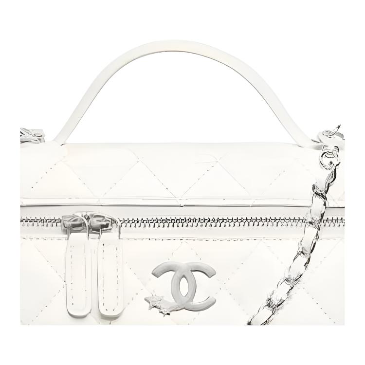 Chanel 25b Звездная Серия Классический Логотип Кожа с Частицами Серебряная Цепь Сумка через Плечо Ручная Сумка Для Женщин Белый