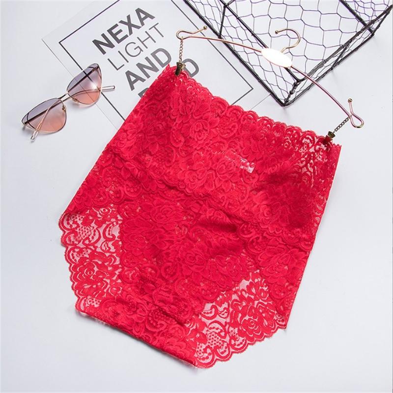 1Pc Fashion Women High Waist Plus Size Panties Lace Mesh Floral Transparent Briefs Underwear Solid Seamless Underpants Lingerie