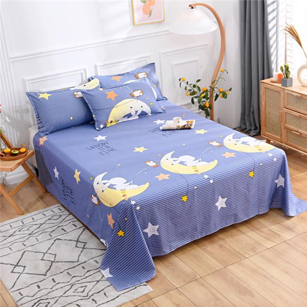 Bed Sheet Polyester Cotton Printed Fitted Sheet Bedding Flat Sheet Soft Breathable Bed Linens (No Pillowcases )